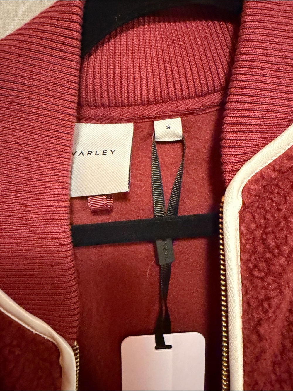 Varley Red Sherpa Bomber Jacket with White Trim - Picture 3 of 4